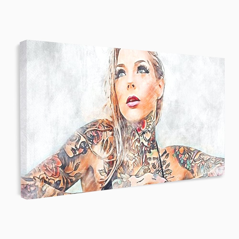 Tablou Canvas Premium, LuxCanva® G1097, Femeia cu Tatuaj, Pictura, Arta, Piele, Rebela, Cerneala, Artist, Interzis, Tatuator, Living, Dormitor
