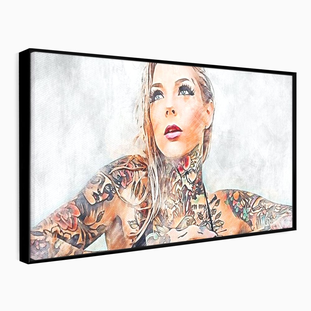 Tablou Canvas Premium, LuxCanva® G1097, Femeia cu Tatuaj, Pictura, Arta, Piele, Rebela, Cerneala, Artist, Interzis, Tatuator, Living, Dormitor