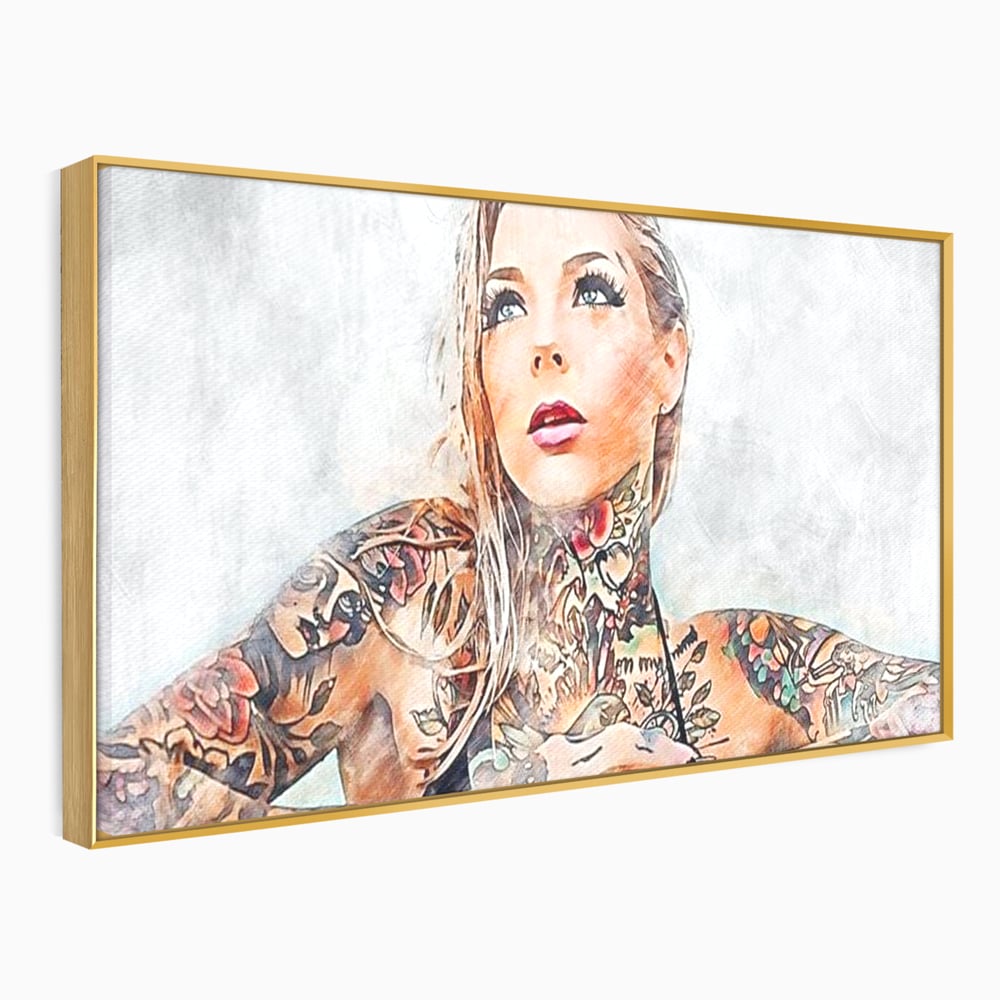 Tablou Canvas Premium, LuxCanva® G1097, Femeia cu Tatuaj, Pictura, Arta, Piele, Rebela, Cerneala, Artist, Interzis, Tatuator, Living, Dormitor
