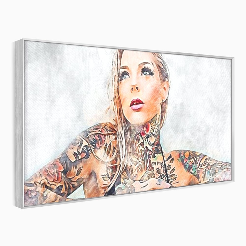 Tablou Canvas Premium, LuxCanva® G1097, Femeia cu Tatuaj, Pictura, Arta, Piele, Rebela, Cerneala, Artist, Interzis, Tatuator, Living, Dormitor