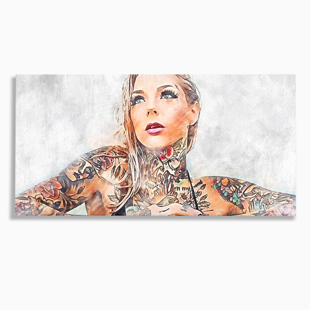 Tablou Canvas Premium, LuxCanva® G1097, Femeia cu Tatuaj, Pictura, Arta, Piele, Rebela, Cerneala, Artist, Interzis, Tatuator, Living, Dormitor