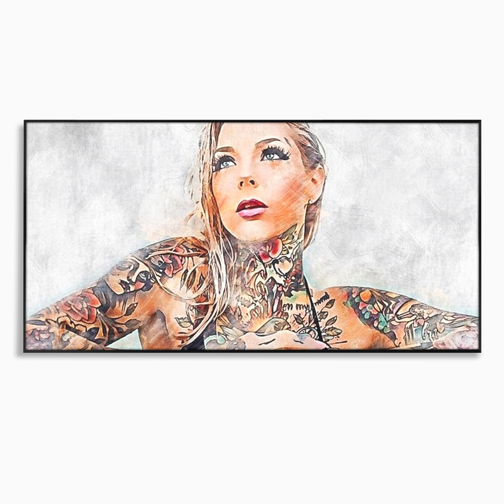 Tablou Canvas Premium, LuxCanva® G1097, Femeia cu Tatuaj, Pictura, Arta, Piele, Rebela, Cerneala, Artist, Interzis, Tatuator, Living, Dormitor