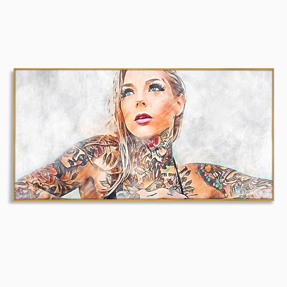 Tablou Canvas Premium, LuxCanva® G1097, Femeia cu Tatuaj, Pictura, Arta, Piele, Rebela, Cerneala, Artist, Interzis, Tatuator, Living, Dormitor