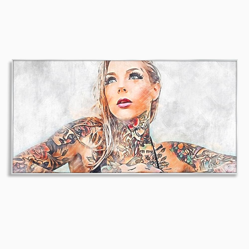 Tablou Canvas Premium, LuxCanva® G1097, Femeia cu Tatuaj, Pictura, Arta, Piele, Rebela, Cerneala, Artist, Interzis, Tatuator, Living, Dormitor