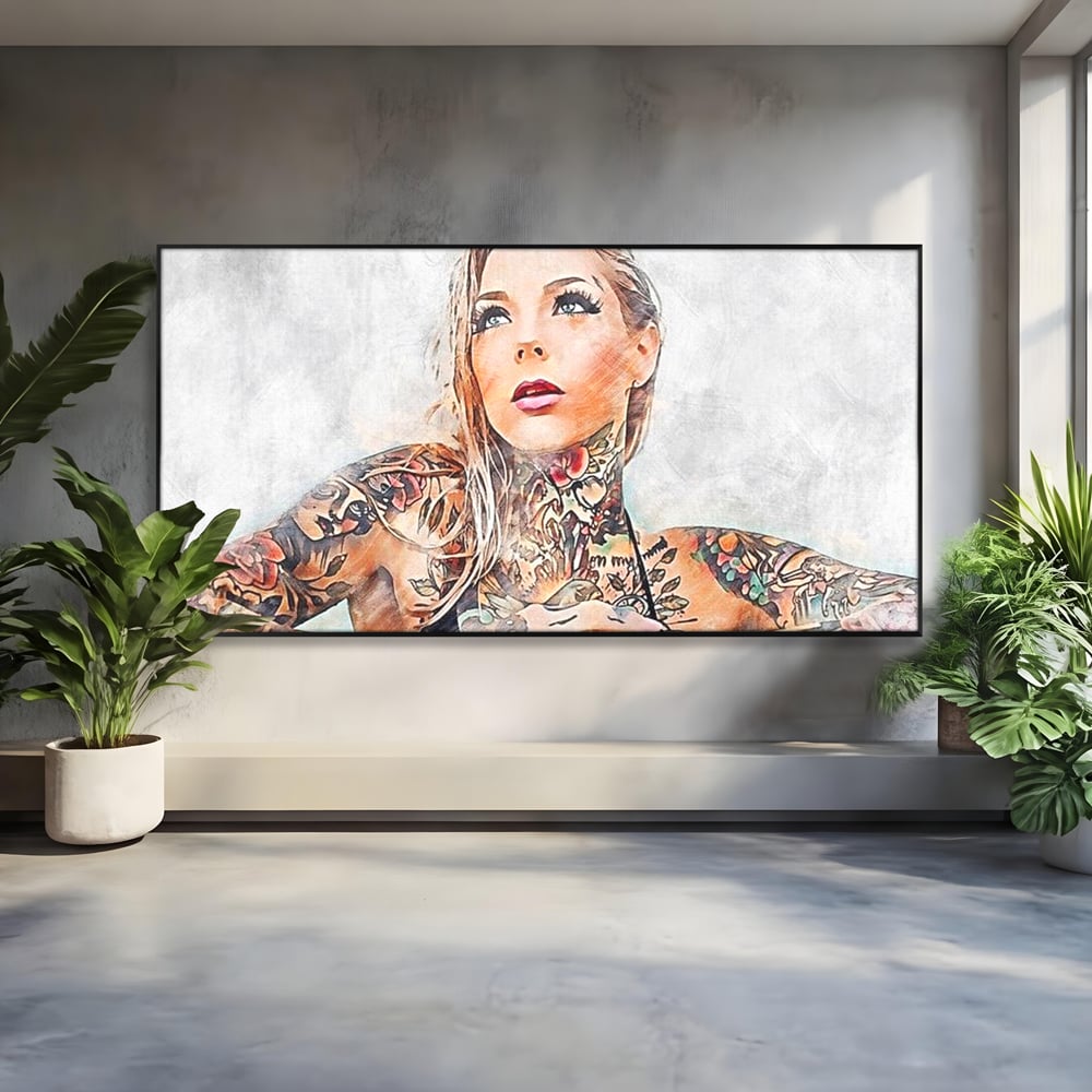 Tablou Canvas Premium, LuxCanva® G1097, Femeia cu Tatuaj, Pictura, Arta, Piele, Rebela, Cerneala, Artist, Interzis, Tatuator, Living, Dormitor