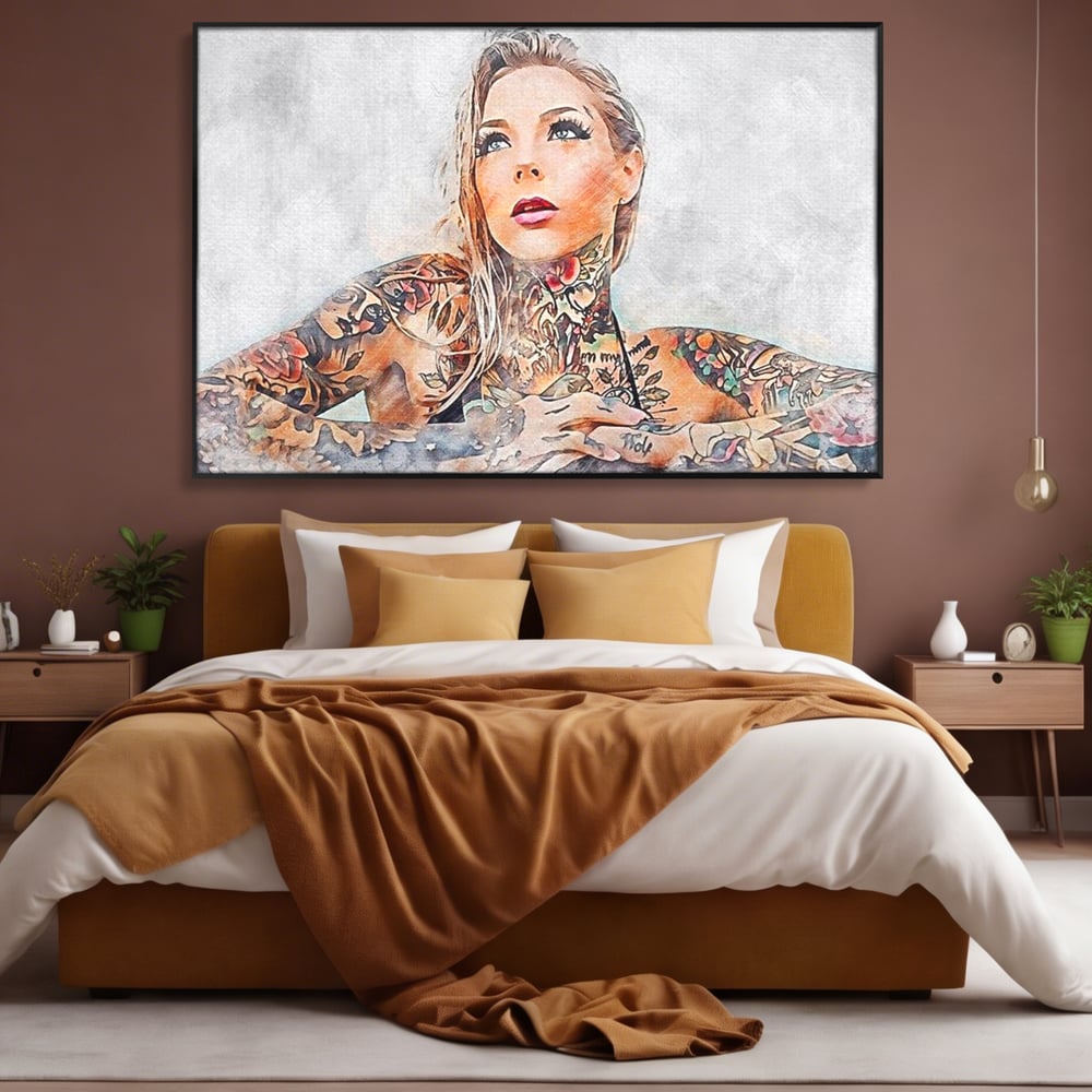 Tablou Canvas Premium, LuxCanva® G1097, Femeia cu Tatuaj, Pictura, Arta, Piele, Rebela, Cerneala, Artist, Interzis, Tatuator, Living, Dormitor