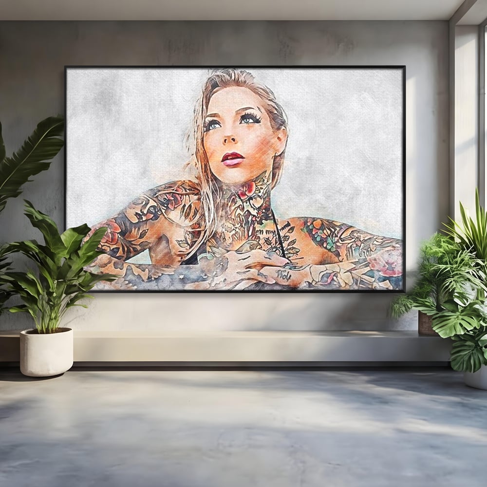 Tablou Canvas Premium, LuxCanva® G1097, Femeia cu Tatuaj, Pictura, Arta, Piele, Rebela, Cerneala, Artist, Interzis, Tatuator, Living, Dormitor