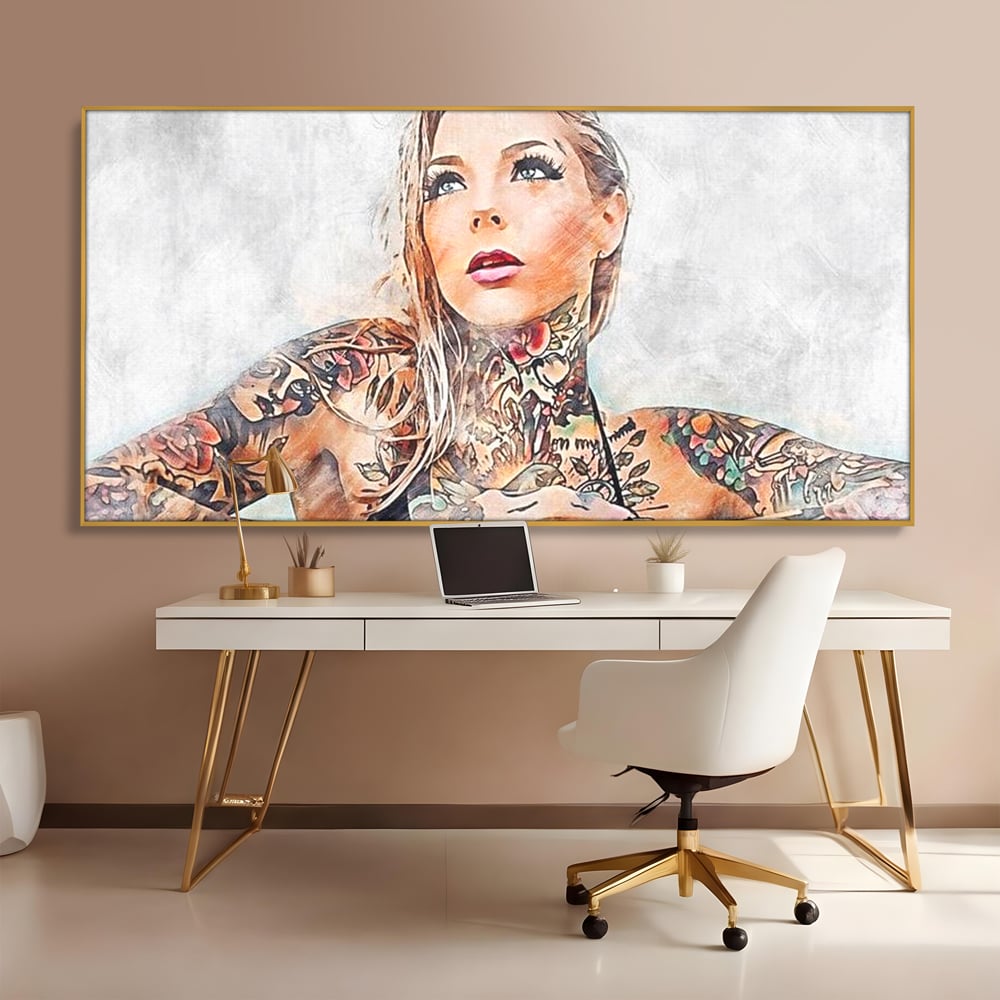 Tablou Canvas Premium, LuxCanva® G1097, Femeia cu Tatuaj, Pictura, Arta, Piele, Rebela, Cerneala, Artist, Interzis, Tatuator, Living, Dormitor