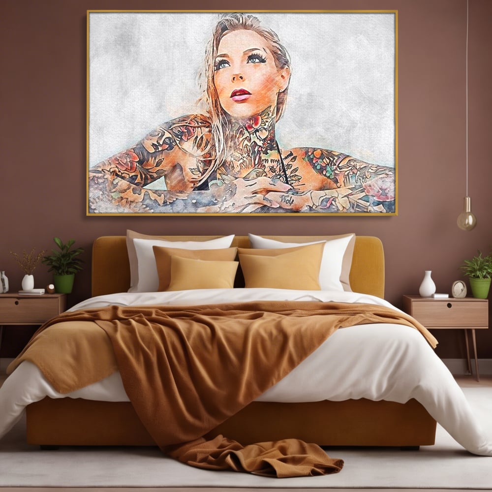Tablou Canvas Premium, LuxCanva® G1097, Femeia cu Tatuaj, Pictura, Arta, Piele, Rebela, Cerneala, Artist, Interzis, Tatuator, Living, Dormitor