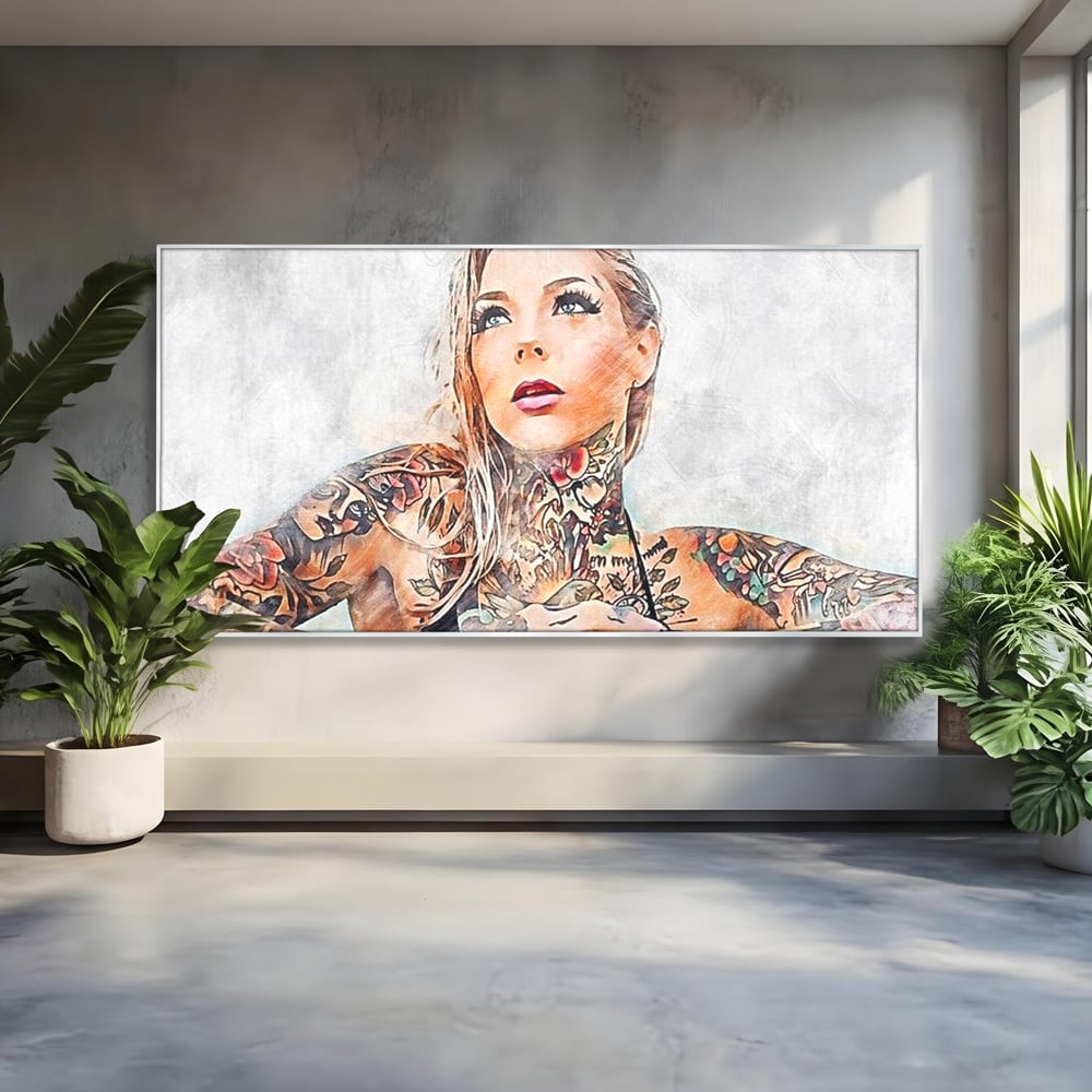 Tablou Canvas Premium, LuxCanva® G1097, Femeia cu Tatuaj, Pictura, Arta, Piele, Rebela, Cerneala, Artist, Interzis, Tatuator, Living, Dormitor