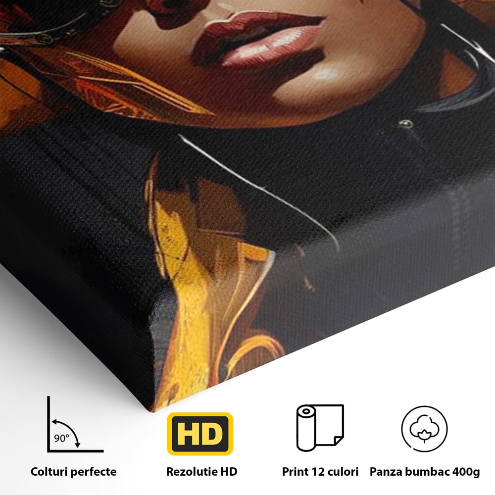 Tablou Canvas Premium, LuxCanva® G1098, Fata Viitorului, Privire, Cyber, Galben, Ochelari, Casti, Urban, Galactic, Avangardist, Living, Dormitor