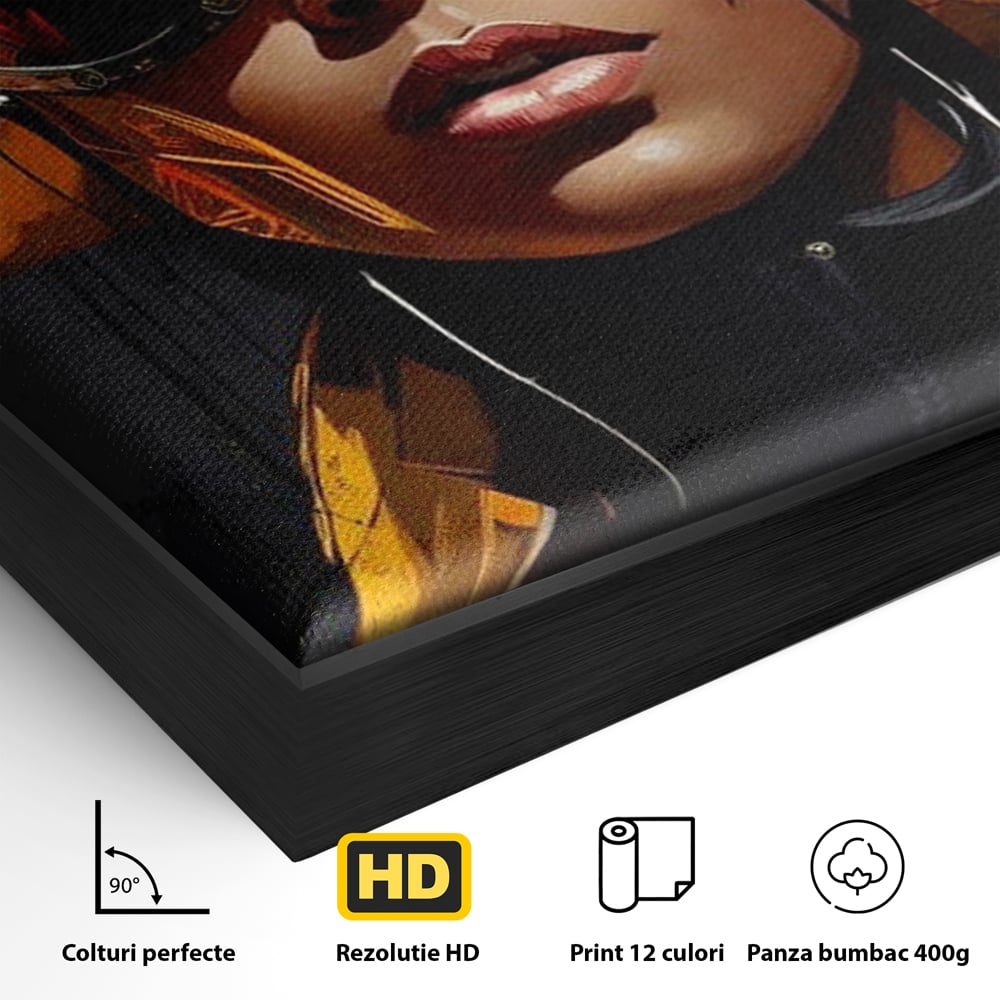 Tablou Canvas Premium, LuxCanva® G1098, Fata Viitorului, Privire, Cyber, Galben, Ochelari, Casti, Urban, Galactic, Avangardist, Living, Dormitor