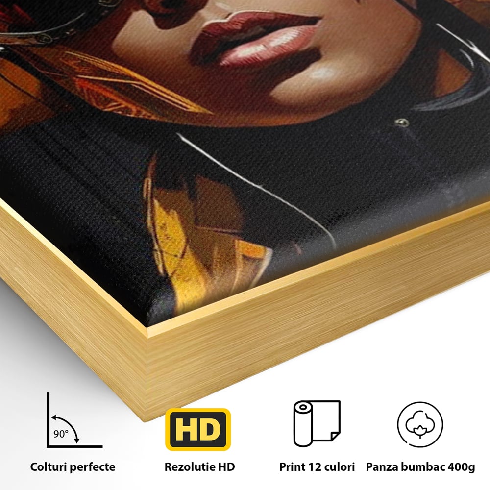 Tablou Canvas Premium, LuxCanva® G1098, Fata Viitorului, Privire, Cyber, Galben, Ochelari, Casti, Urban, Galactic, Avangardist, Living, Dormitor