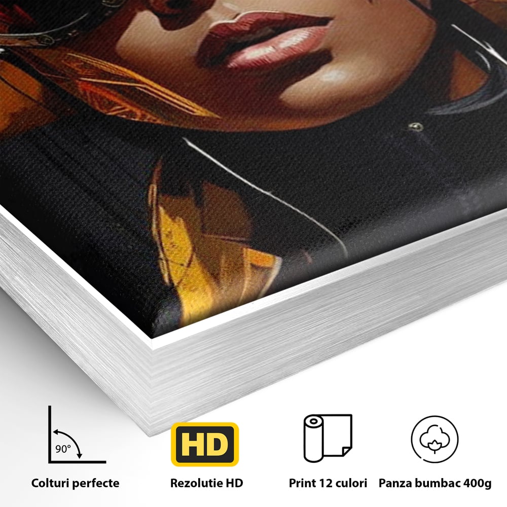 Tablou Canvas Premium, LuxCanva® G1098, Fata Viitorului, Privire, Cyber, Galben, Ochelari, Casti, Urban, Galactic, Avangardist, Living, Dormitor