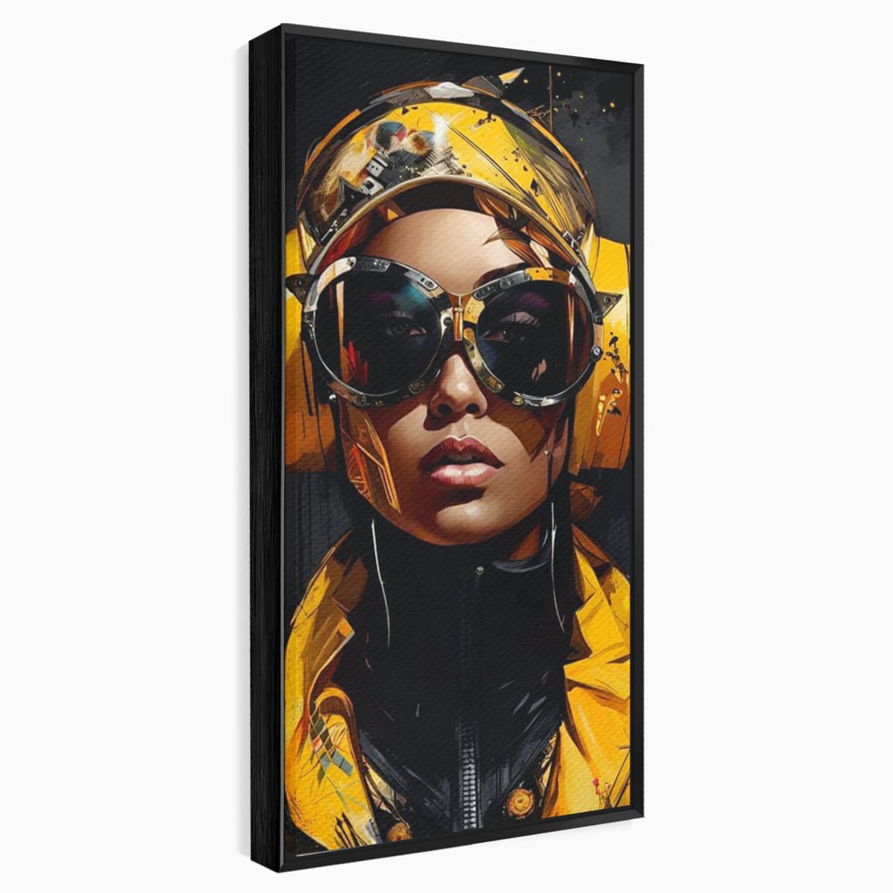 Tablou Canvas Premium, LuxCanva® G1098, Fata Viitorului, Privire, Cyber, Galben, Ochelari, Casti, Urban, Galactic, Avangardist, Living, Dormitor