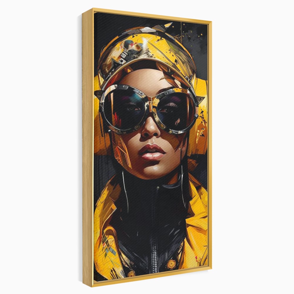 Tablou Canvas Premium, LuxCanva® G1098, Fata Viitorului, Privire, Cyber, Galben, Ochelari, Casti, Urban, Galactic, Avangardist, Living, Dormitor