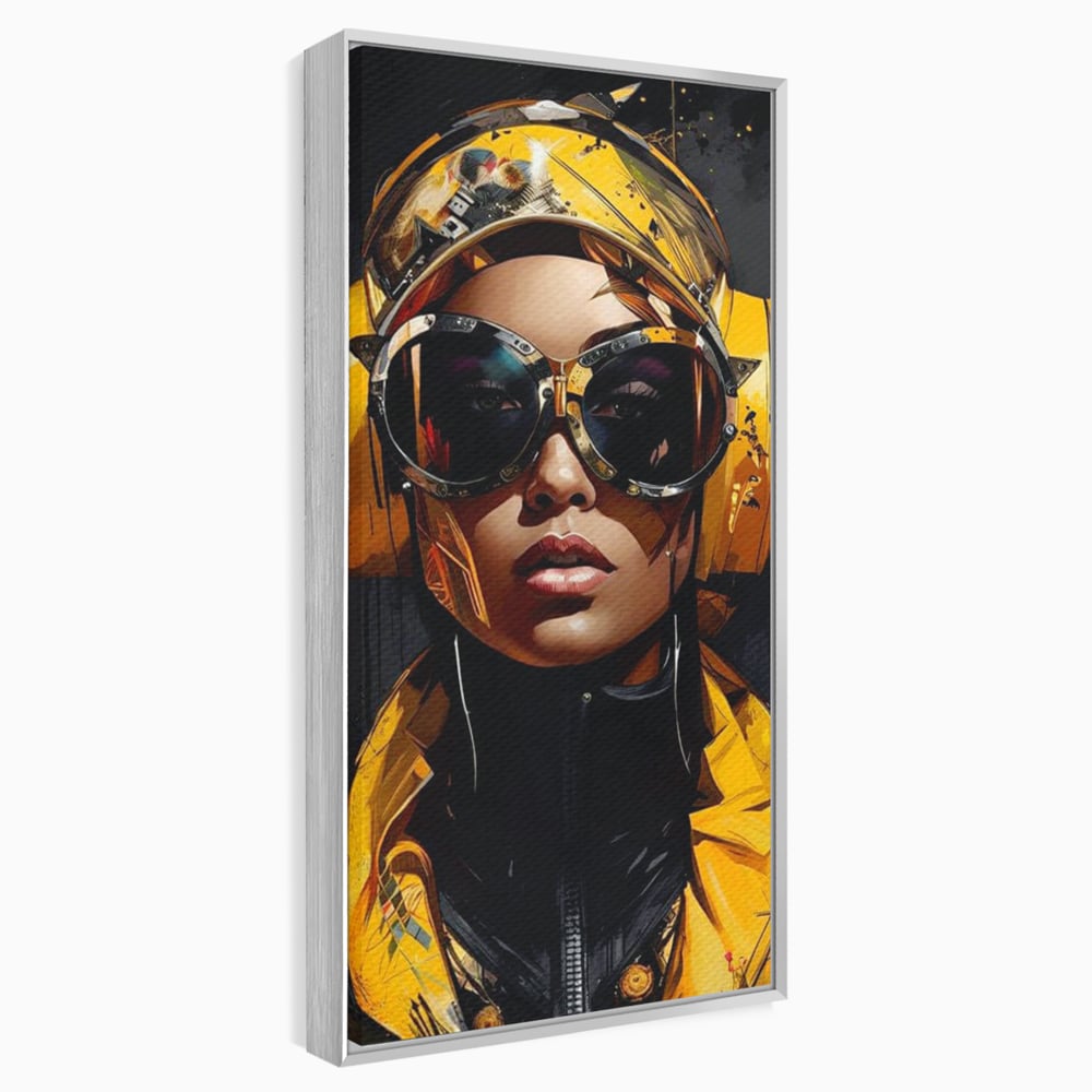 Tablou Canvas Premium, LuxCanva® G1098, Fata Viitorului, Privire, Cyber, Galben, Ochelari, Casti, Urban, Galactic, Avangardist, Living, Dormitor