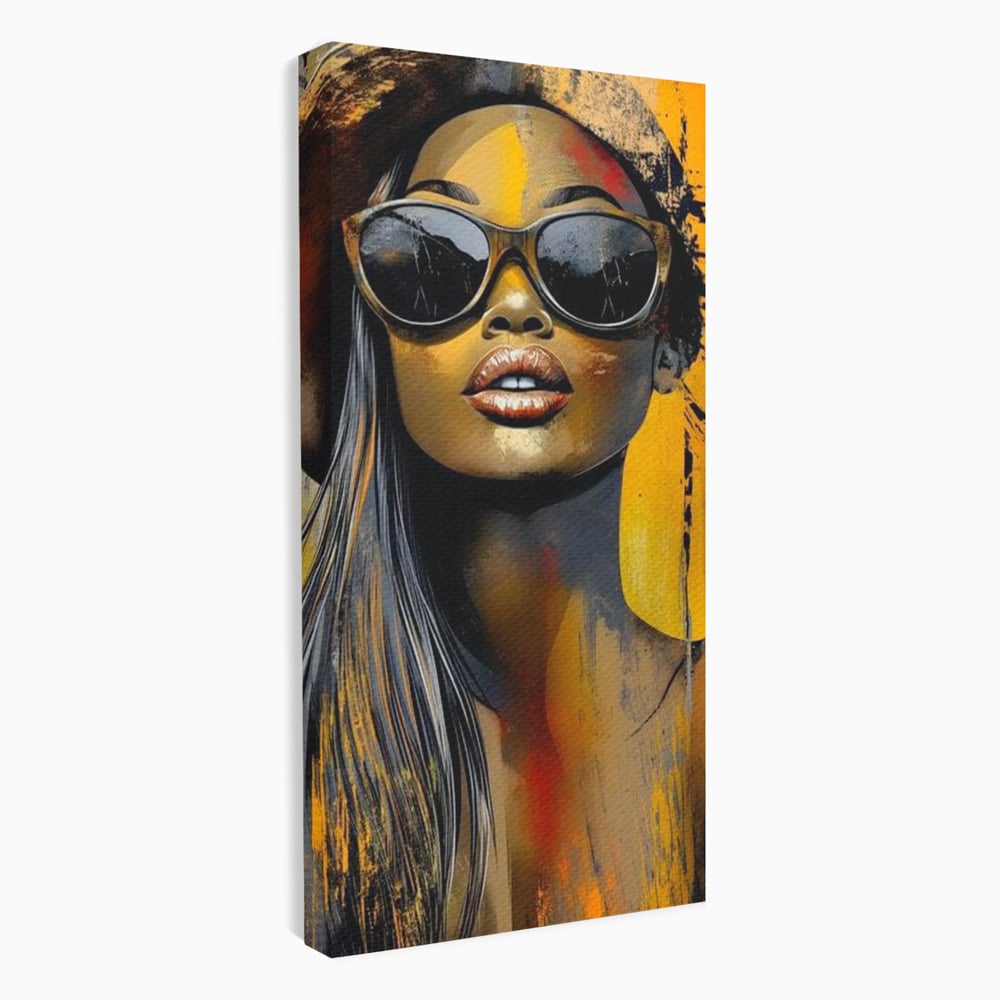 Tablou Canvas Premium, LuxCanva® G1100, Privirea Care Arde, Piele, Aur, Umbre, Soare, Stralucire, Rebela, Fashion, Art, Vara, Living, Dormitor