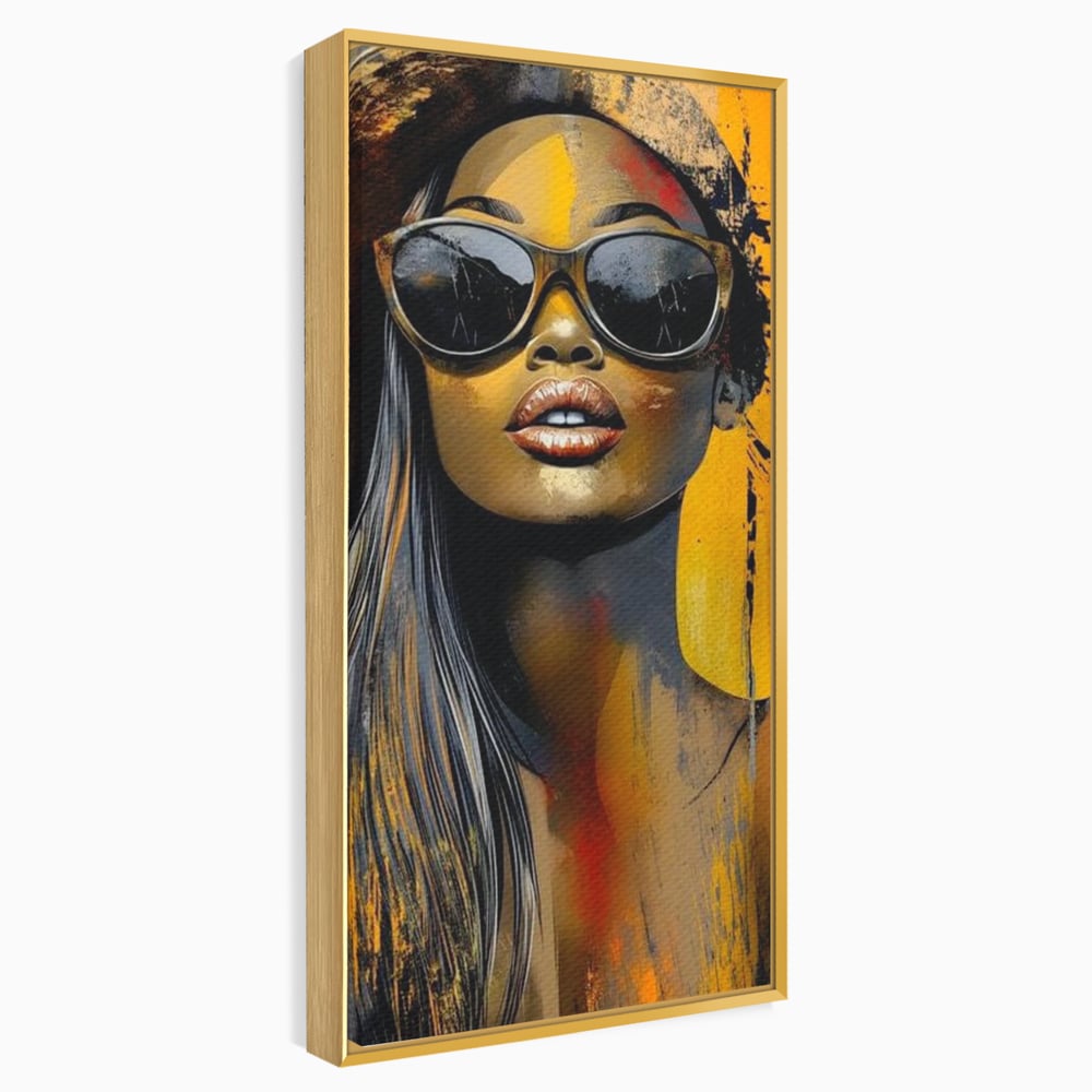 Tablou Canvas Premium, LuxCanva® G1100, Privirea Care Arde, Piele, Aur, Umbre, Soare, Stralucire, Rebela, Fashion, Art, Vara, Living, Dormitor