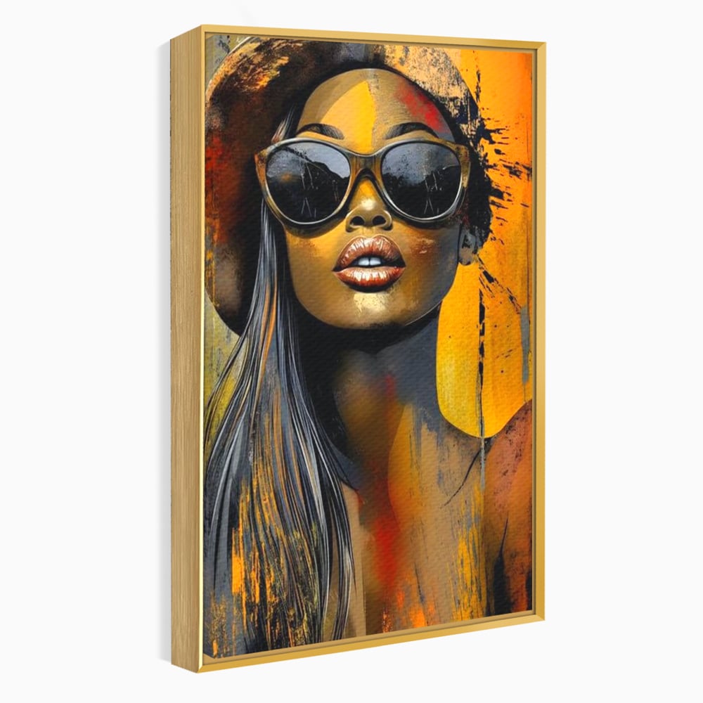 Tablou Canvas Premium, LuxCanva® G1100, Privirea Care Arde, Piele, Aur, Umbre, Soare, Stralucire, Rebela, Fashion, Art, Vara, Living, Dormitor