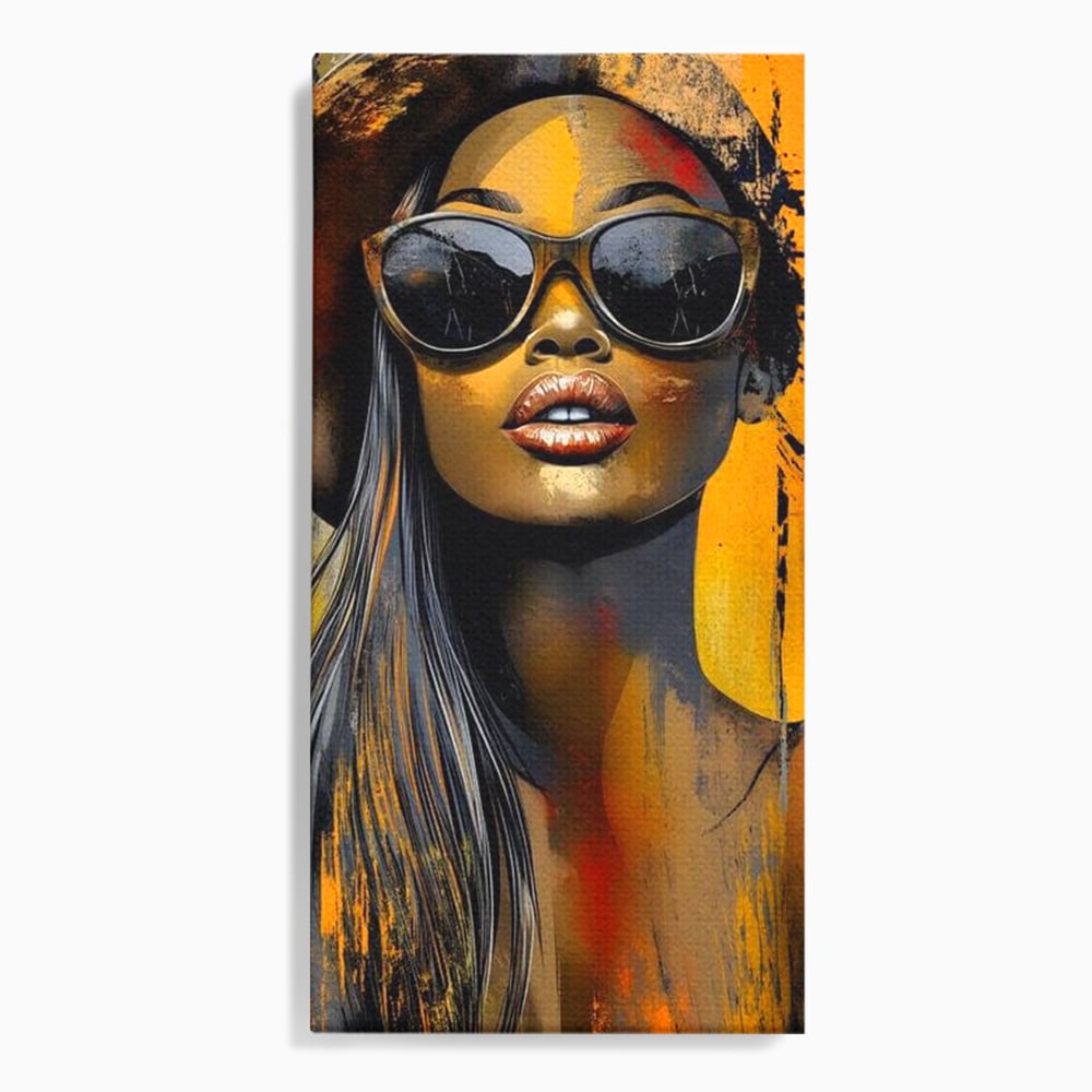 Tablou Canvas Premium, LuxCanva® G1100, Privirea Care Arde, Piele, Aur, Umbre, Soare, Stralucire, Rebela, Fashion, Art, Vara, Living, Dormitor