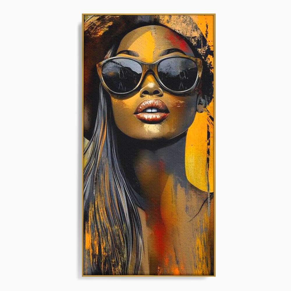 Tablou Canvas Premium, LuxCanva® G1100, Privirea Care Arde, Piele, Aur, Umbre, Soare, Stralucire, Rebela, Fashion, Art, Vara, Living, Dormitor