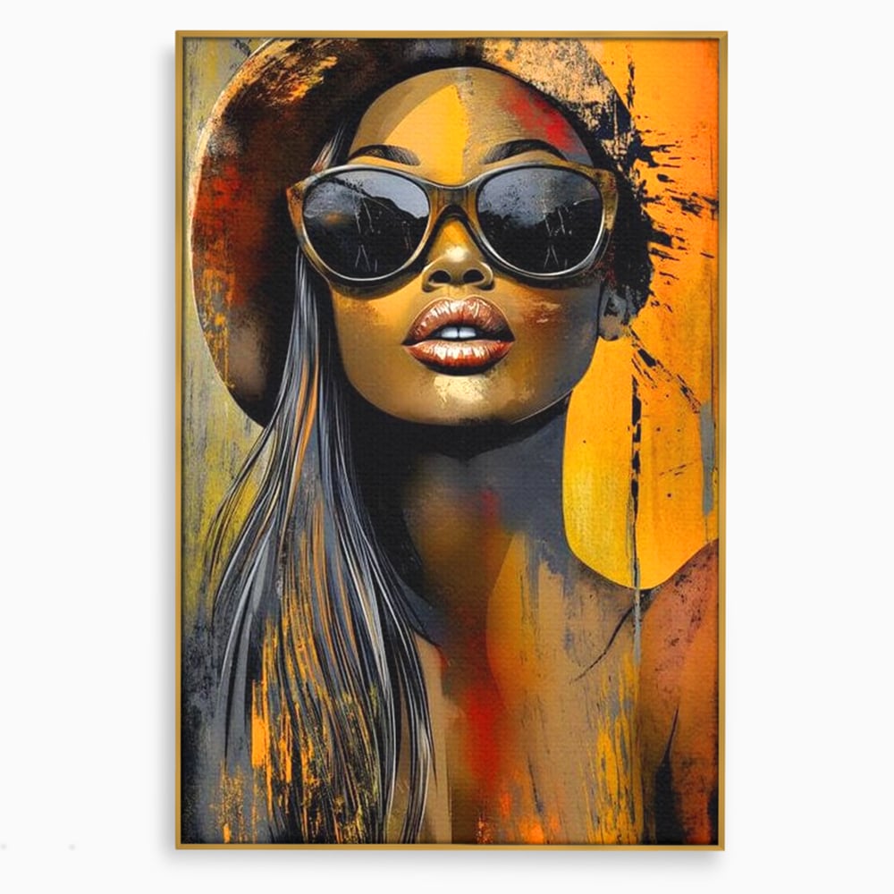 Tablou Canvas Premium, LuxCanva® G1100, Privirea Care Arde, Piele, Aur, Umbre, Soare, Stralucire, Rebela, Fashion, Art, Vara, Living, Dormitor