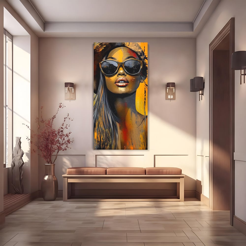 Tablou Canvas Premium, LuxCanva® G1100, Privirea Care Arde, Piele, Aur, Umbre, Soare, Stralucire, Rebela, Fashion, Art, Vara, Living, Dormitor