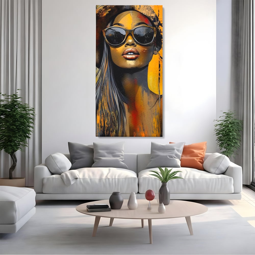 Tablou Canvas Premium, LuxCanva® G1100, Privirea Care Arde, Piele, Aur, Umbre, Soare, Stralucire, Rebela, Fashion, Art, Vara, Living, Dormitor