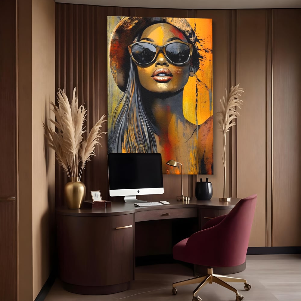 Tablou Canvas Premium, LuxCanva® G1100, Privirea Care Arde, Piele, Aur, Umbre, Soare, Stralucire, Rebela, Fashion, Art, Vara, Living, Dormitor