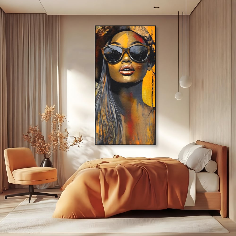 Tablou Canvas Premium, LuxCanva® G1100, Privirea Care Arde, Piele, Aur, Umbre, Soare, Stralucire, Rebela, Fashion, Art, Vara, Living, Dormitor