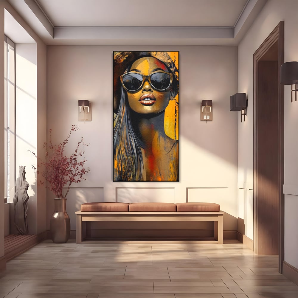 Tablou Canvas Premium, LuxCanva® G1100, Privirea Care Arde, Piele, Aur, Umbre, Soare, Stralucire, Rebela, Fashion, Art, Vara, Living, Dormitor