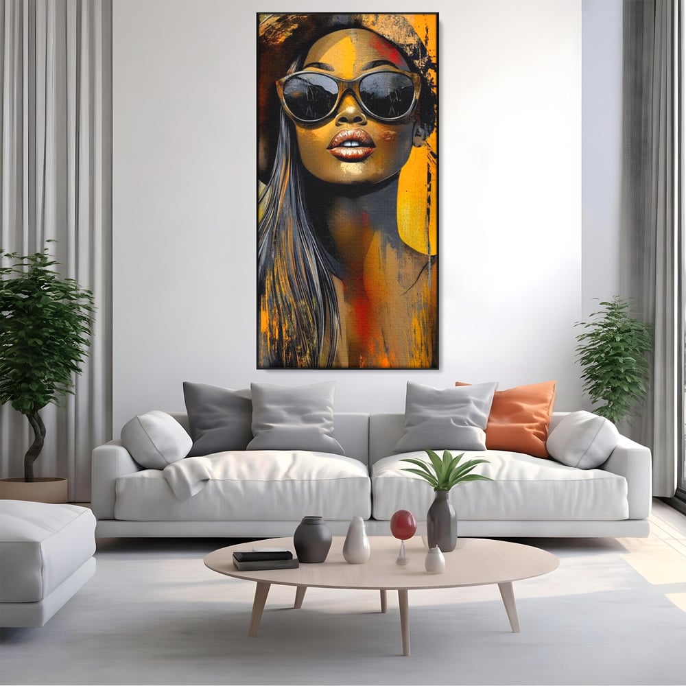 Tablou Canvas Premium, LuxCanva® G1100, Privirea Care Arde, Piele, Aur, Umbre, Soare, Stralucire, Rebela, Fashion, Art, Vara, Living, Dormitor