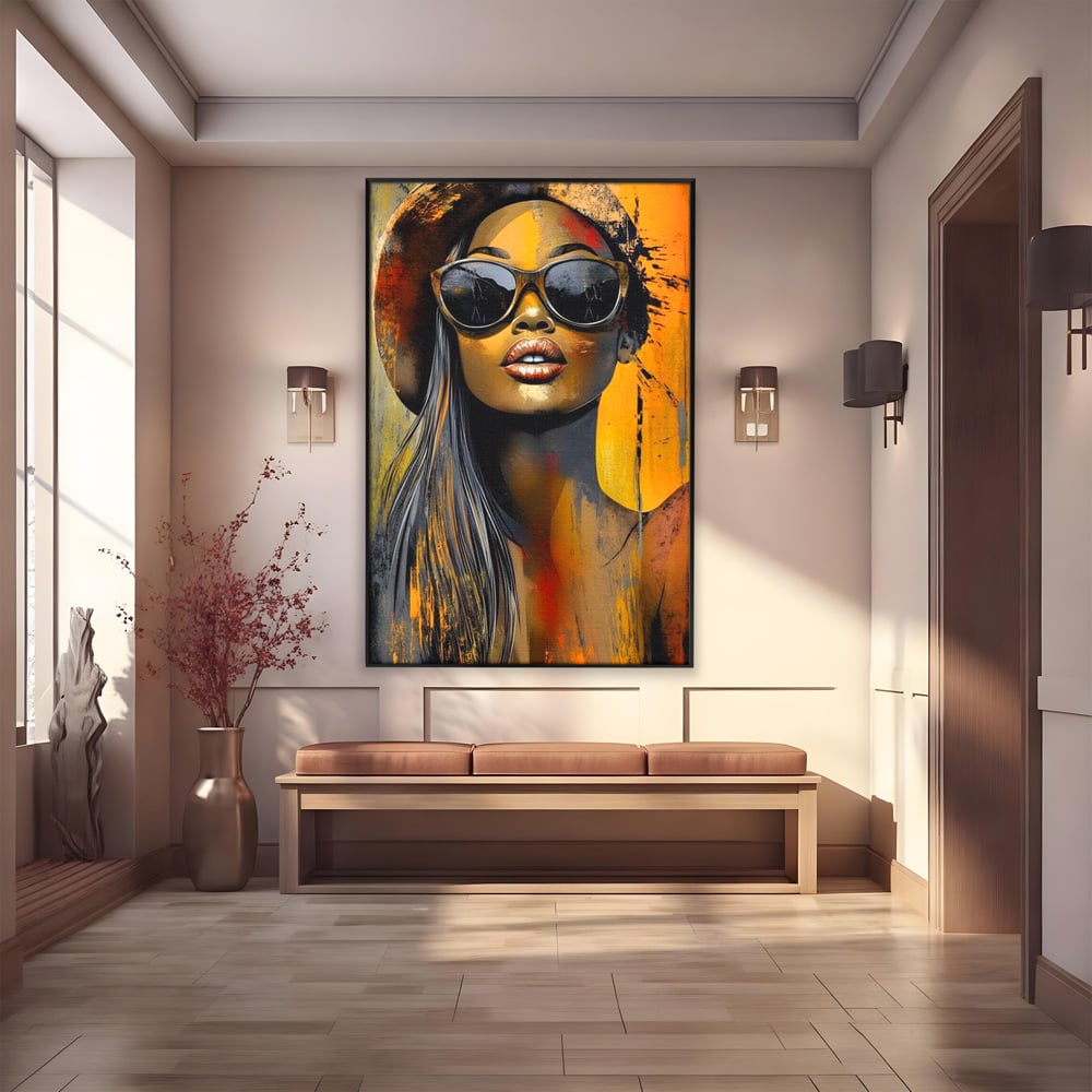 Tablou Canvas Premium, LuxCanva® G1100, Privirea Care Arde, Piele, Aur, Umbre, Soare, Stralucire, Rebela, Fashion, Art, Vara, Living, Dormitor