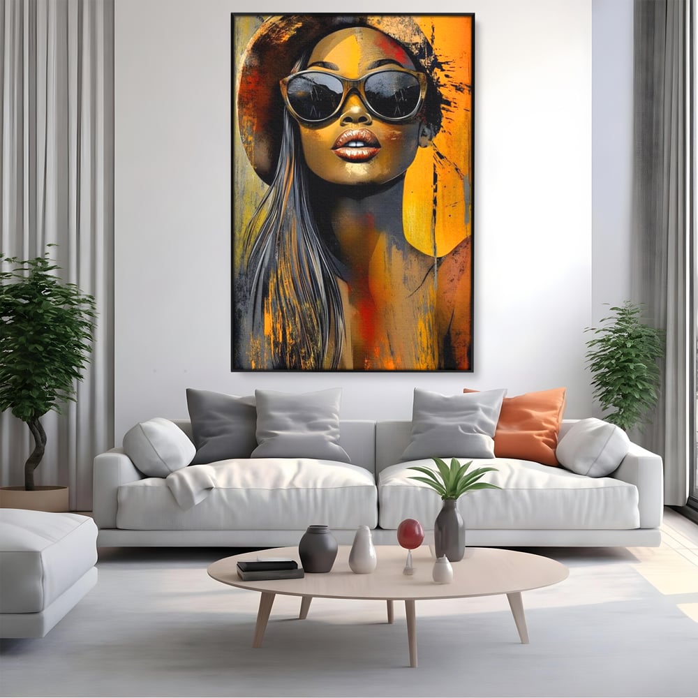 Tablou Canvas Premium, LuxCanva® G1100, Privirea Care Arde, Piele, Aur, Umbre, Soare, Stralucire, Rebela, Fashion, Art, Vara, Living, Dormitor