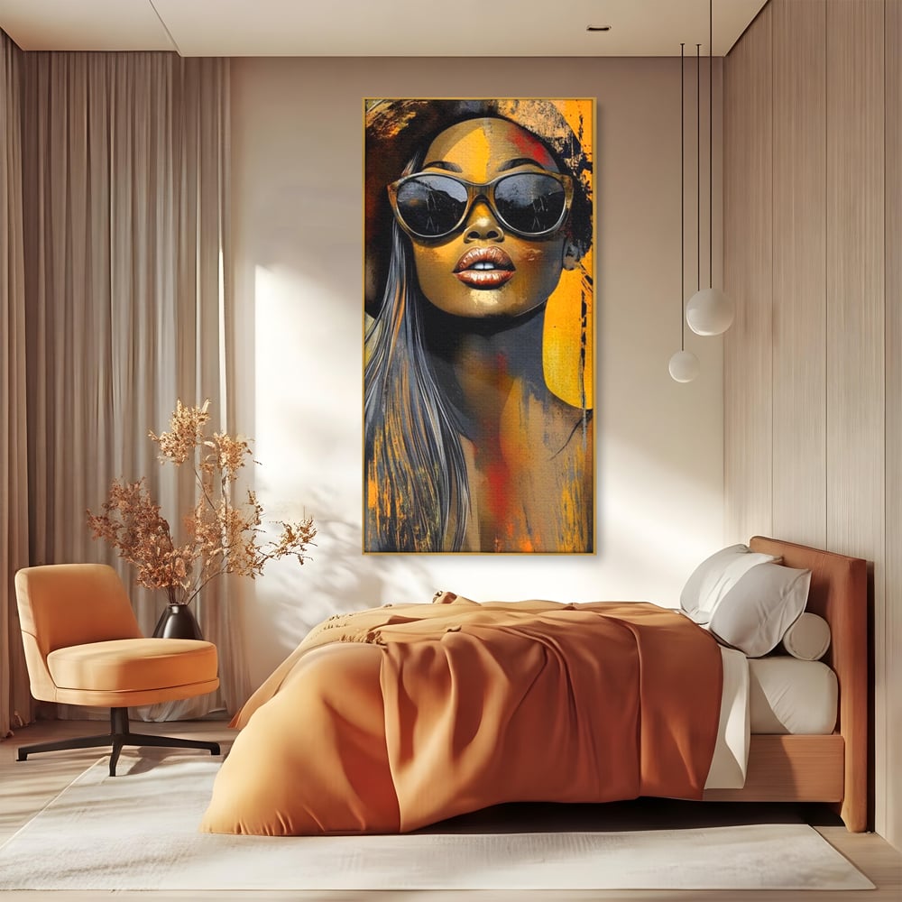 Tablou Canvas Premium, LuxCanva® G1100, Privirea Care Arde, Piele, Aur, Umbre, Soare, Stralucire, Rebela, Fashion, Art, Vara, Living, Dormitor