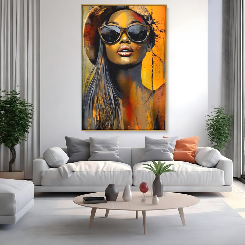 Tablou Canvas Premium, LuxCanva® G1100, Privirea Care Arde, Piele, Aur, Umbre, Soare, Stralucire, Rebela, Fashion, Art, Vara, Living, Dormitor