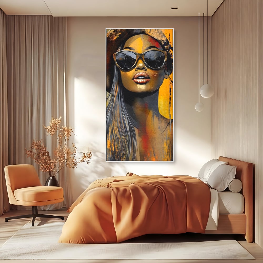 Tablou Canvas Premium, LuxCanva® G1100, Privirea Care Arde, Piele, Aur, Umbre, Soare, Stralucire, Rebela, Fashion, Art, Vara, Living, Dormitor