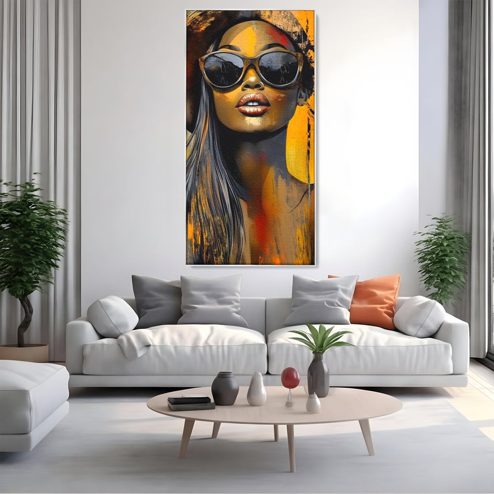 Tablou Canvas Premium, LuxCanva® G1100, Privirea Care Arde, Piele, Aur, Umbre, Soare, Stralucire, Rebela, Fashion, Art, Vara, Living, Dormitor