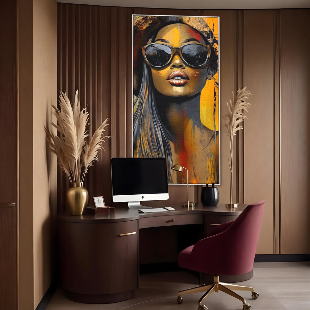 Tablou Canvas Premium, LuxCanva® G1100, Privirea Care Arde, Piele, Aur, Umbre, Soare, Stralucire, Rebela, Fashion, Art, Vara, Living, Dormitor