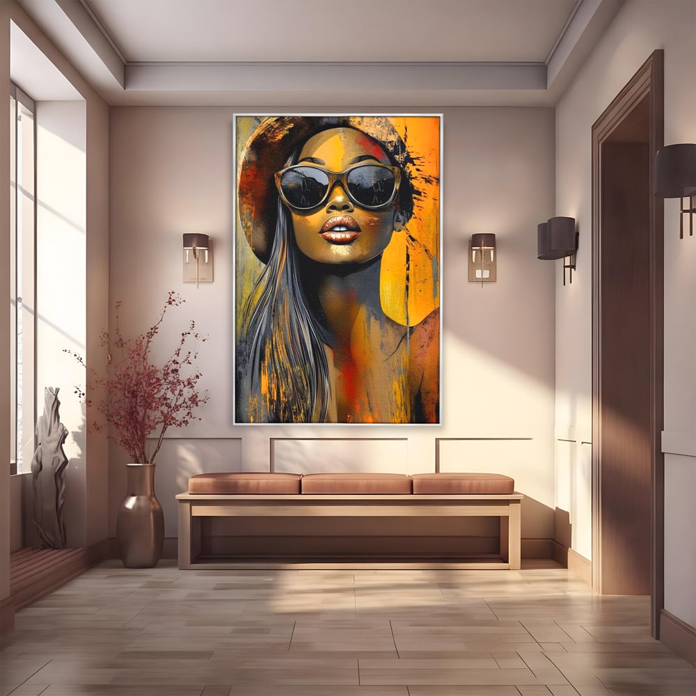 Tablou Canvas Premium, LuxCanva® G1100, Privirea Care Arde, Piele, Aur, Umbre, Soare, Stralucire, Rebela, Fashion, Art, Vara, Living, Dormitor