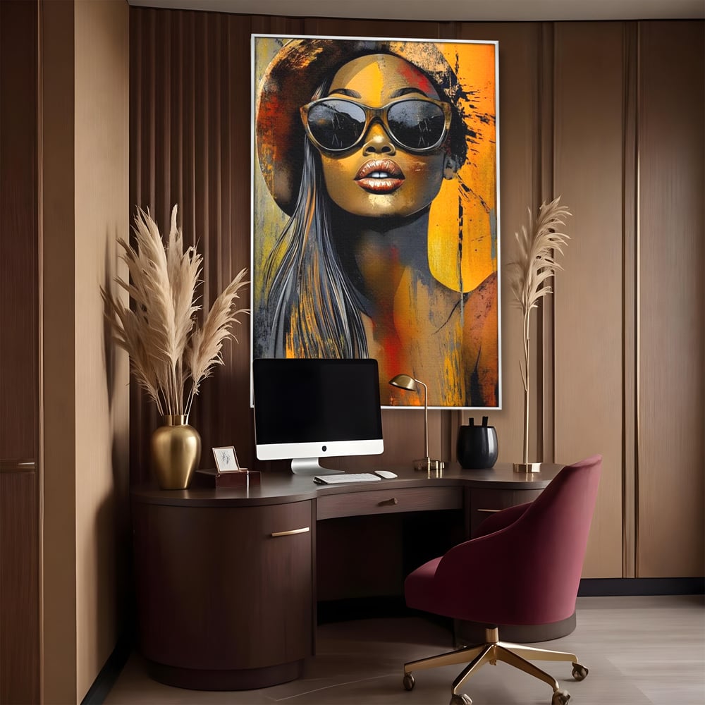 Tablou Canvas Premium, LuxCanva® G1100, Privirea Care Arde, Piele, Aur, Umbre, Soare, Stralucire, Rebela, Fashion, Art, Vara, Living, Dormitor