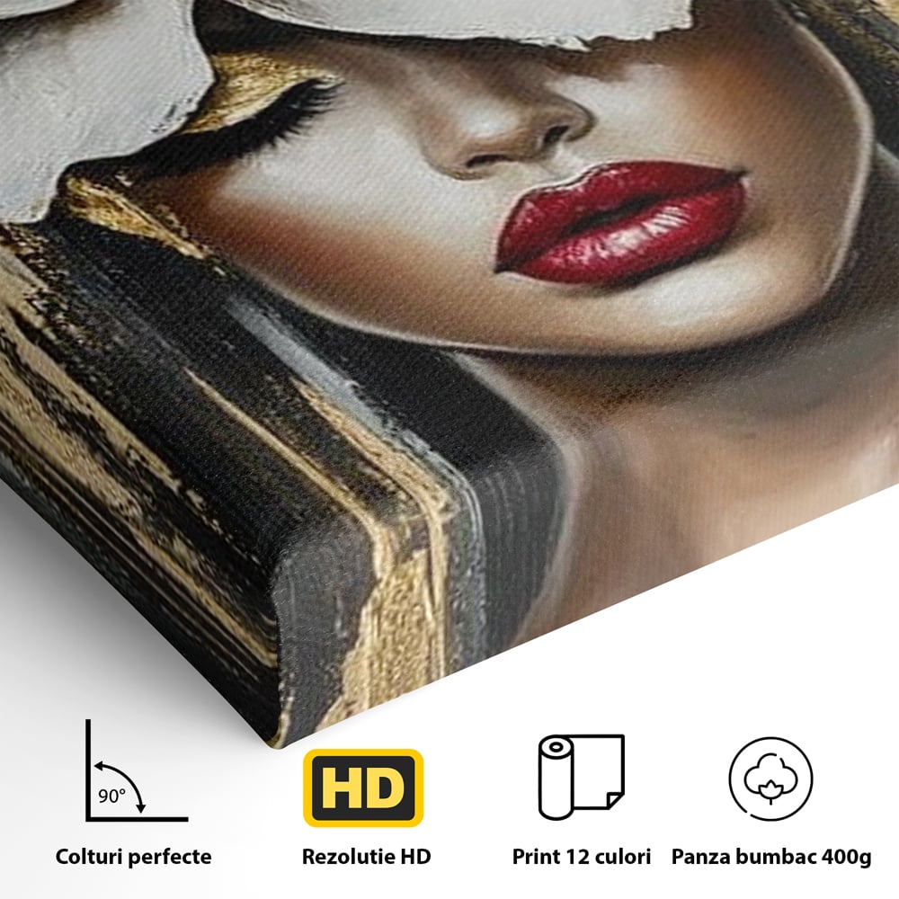 Tablou Canvas Premium, LuxCanva® G1103, Femeia de Sub Floare, Chip, Angelic, Inflorire, Delicatete, Fragilitate, Pasiune, Flori, Living, Dormitor
