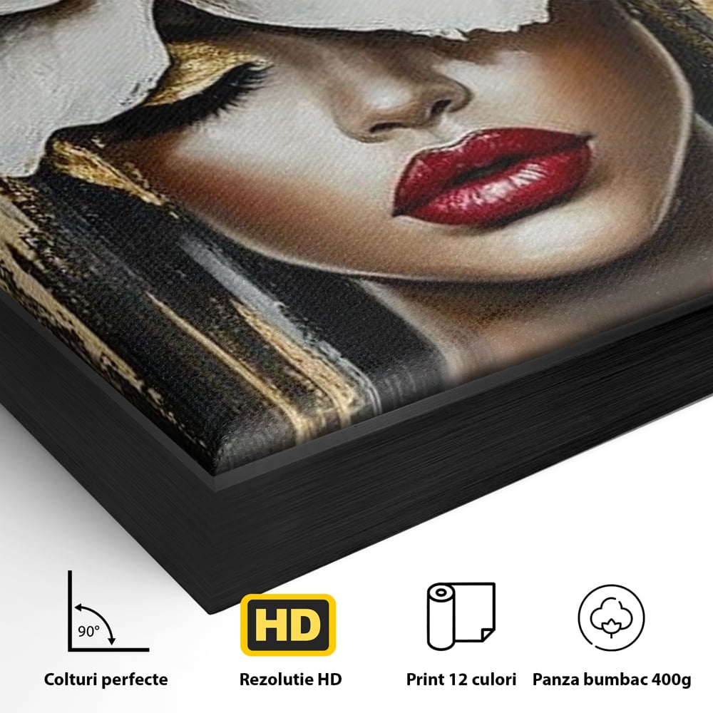 Tablou Canvas Premium, LuxCanva® G1103, Femeia de Sub Floare, Chip, Angelic, Inflorire, Delicatete, Fragilitate, Pasiune, Flori, Living, Dormitor