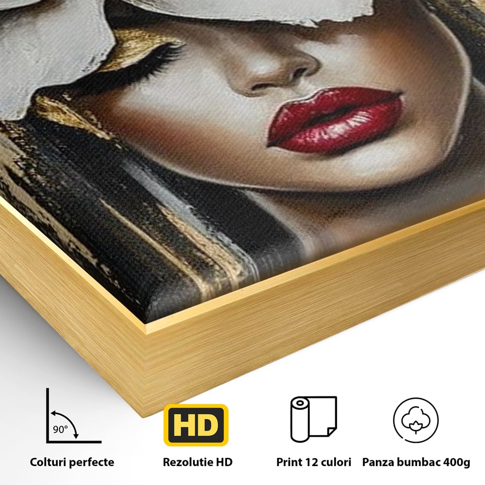 Tablou Canvas Premium, LuxCanva® G1103, Femeia de Sub Floare, Chip, Angelic, Inflorire, Delicatete, Fragilitate, Pasiune, Flori, Living, Dormitor