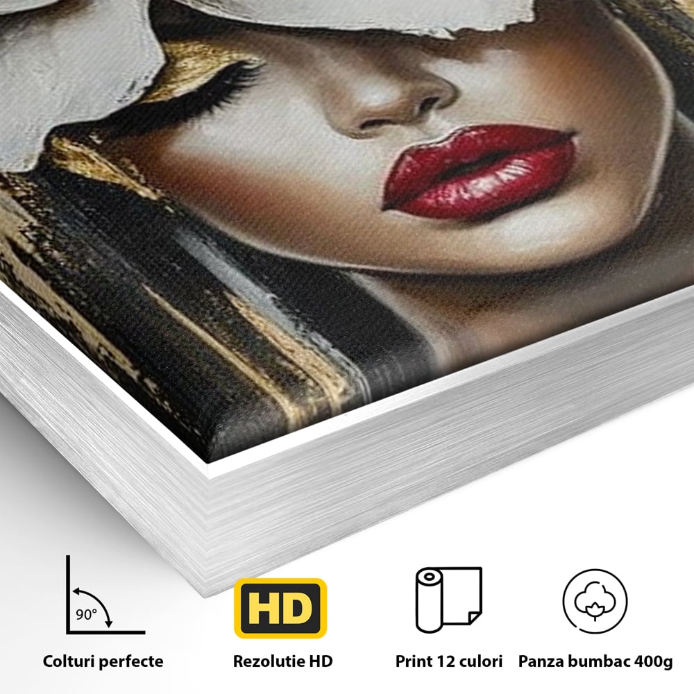 Tablou Canvas Premium, LuxCanva® G1103, Femeia de Sub Floare, Chip, Angelic, Inflorire, Delicatete, Fragilitate, Pasiune, Flori, Living, Dormitor