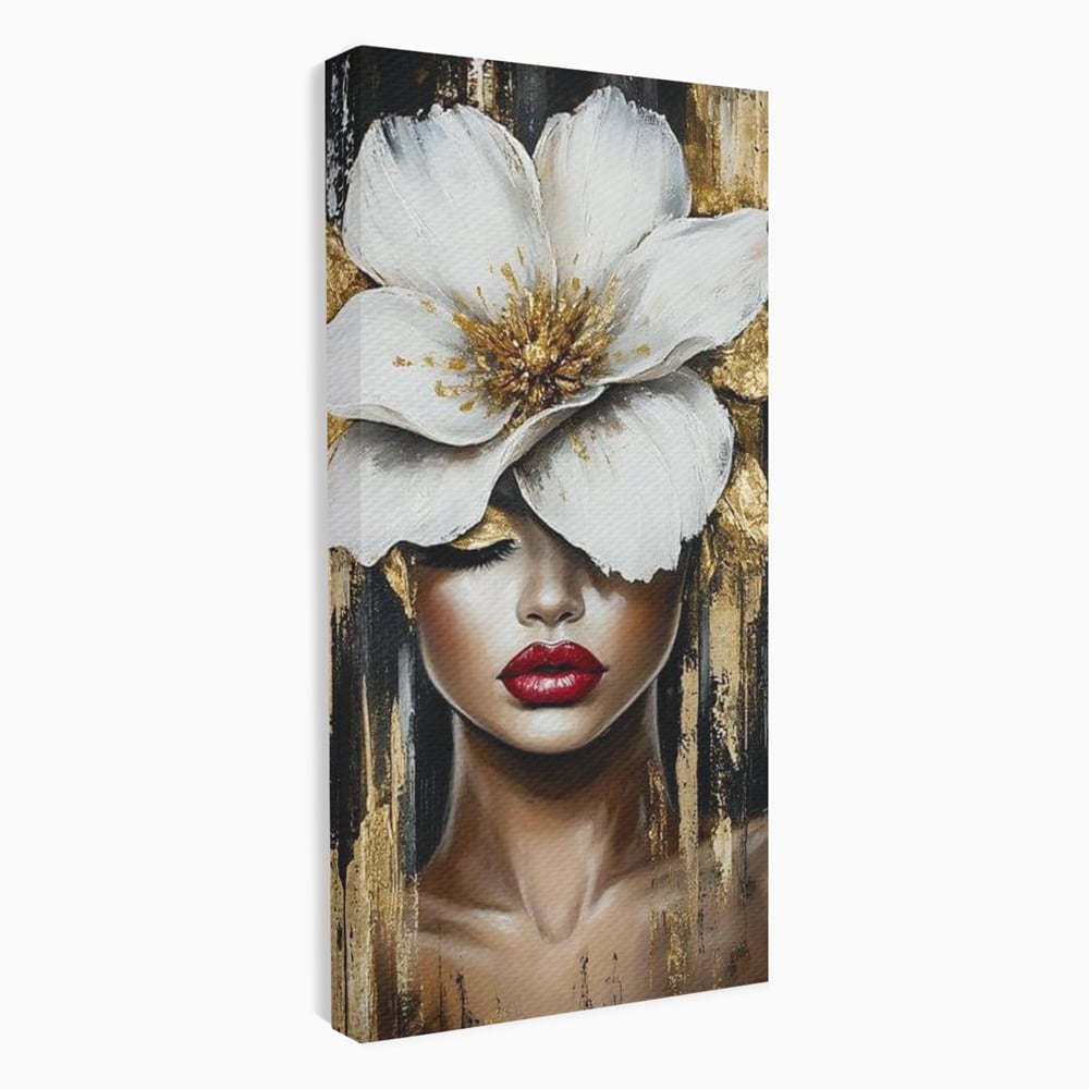 Tablou Canvas Premium, LuxCanva® G1103, Femeia de Sub Floare, Chip, Angelic, Inflorire, Delicatete, Fragilitate, Pasiune, Flori, Living, Dormitor