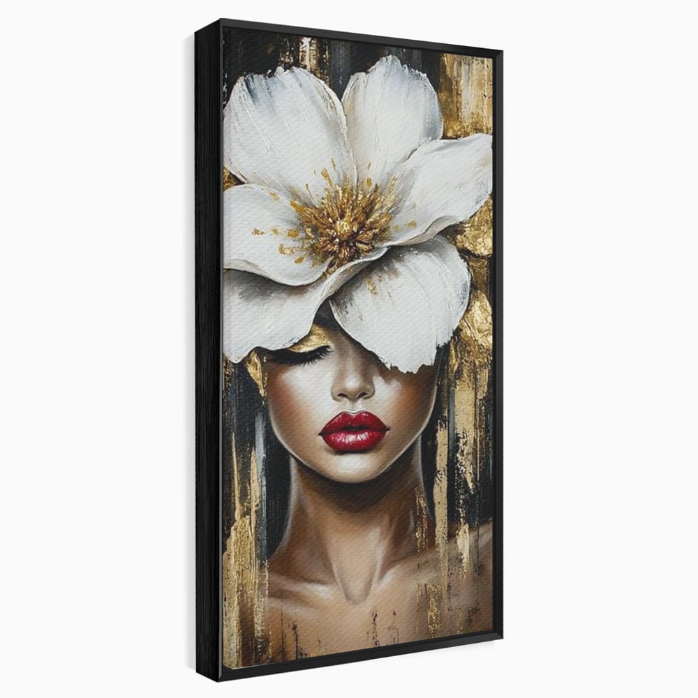 Tablou Canvas Premium, LuxCanva® G1103, Femeia de Sub Floare, Chip, Angelic, Inflorire, Delicatete, Fragilitate, Pasiune, Flori, Living, Dormitor