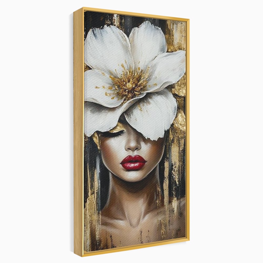 Tablou Canvas Premium, LuxCanva® G1103, Femeia de Sub Floare, Chip, Angelic, Inflorire, Delicatete, Fragilitate, Pasiune, Flori, Living, Dormitor