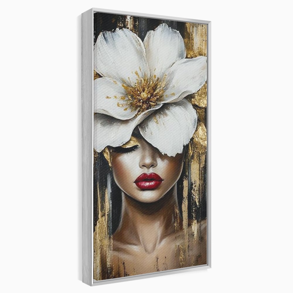 Tablou Canvas Premium, LuxCanva® G1103, Femeia de Sub Floare, Chip, Angelic, Inflorire, Delicatete, Fragilitate, Pasiune, Flori, Living, Dormitor